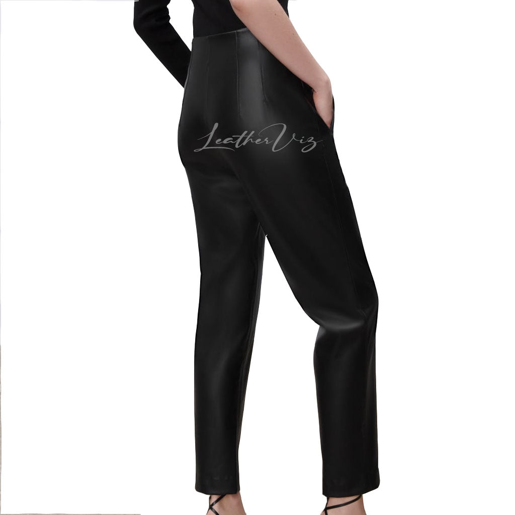 SEAMS DETAILING WOMEN LEATHER TROUSERS