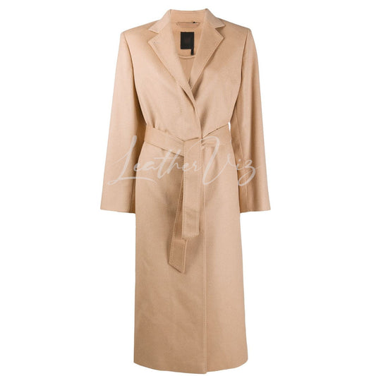 SELF TIE-WAIST SUEDE LEATHER TRENCH COAT FOR WOMEN