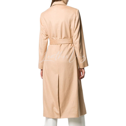 SELF TIE-WAIST SUEDE LEATHER TRENCH COAT FOR WOMEN