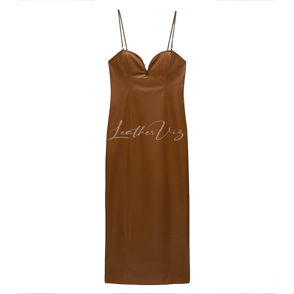 SEXY STYLE SWEET HEART NECKLINE WOMEN LEATHER GOWN