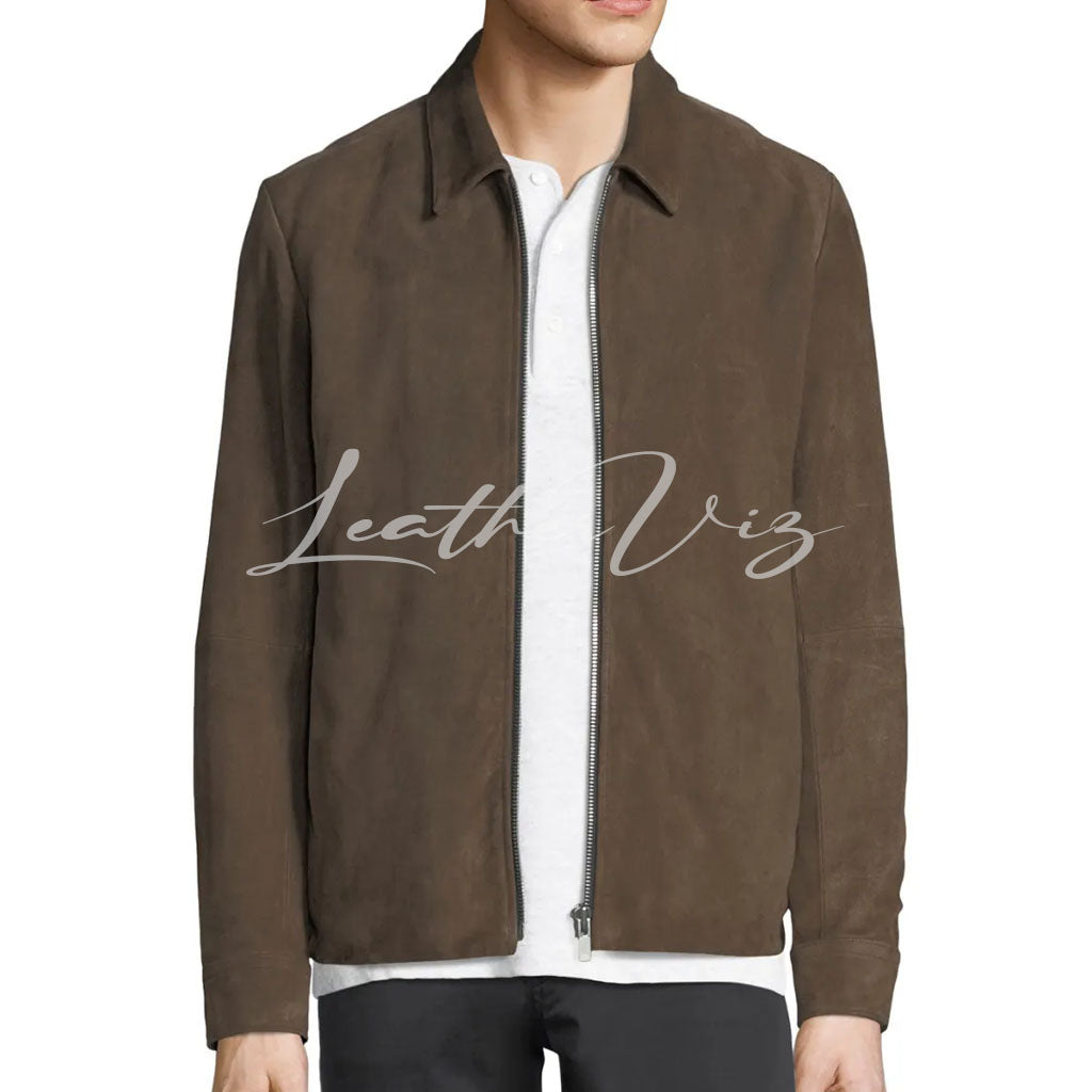 SIMPLE STYLE MEN SUEDE LEATHER JACKET