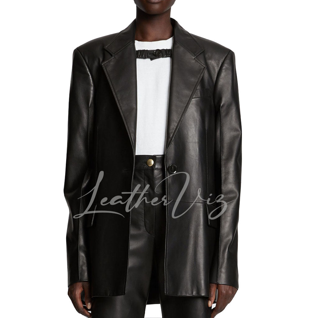 SINGLE-BREASTED SILHOUETTE WOMEN LEATHER BLAZER