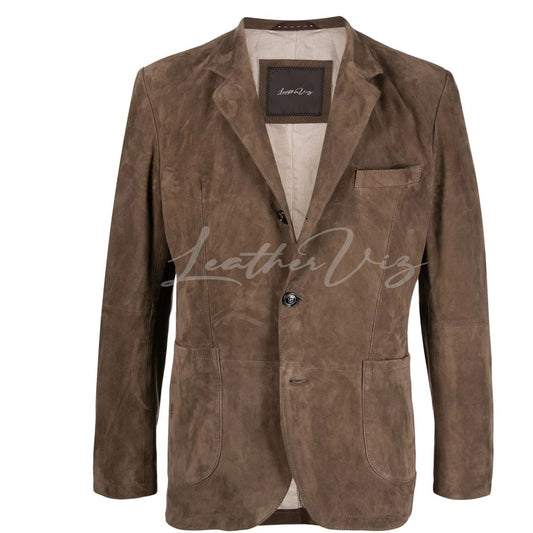 SINGLE-BREASTED SUEDE LEATHER  MEN BLAZER