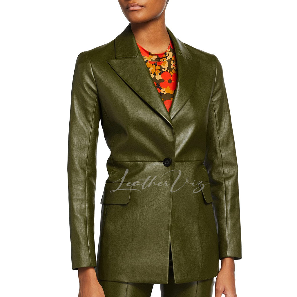 SINGLE-BREASTED WOMEN LEATHER BLAZER