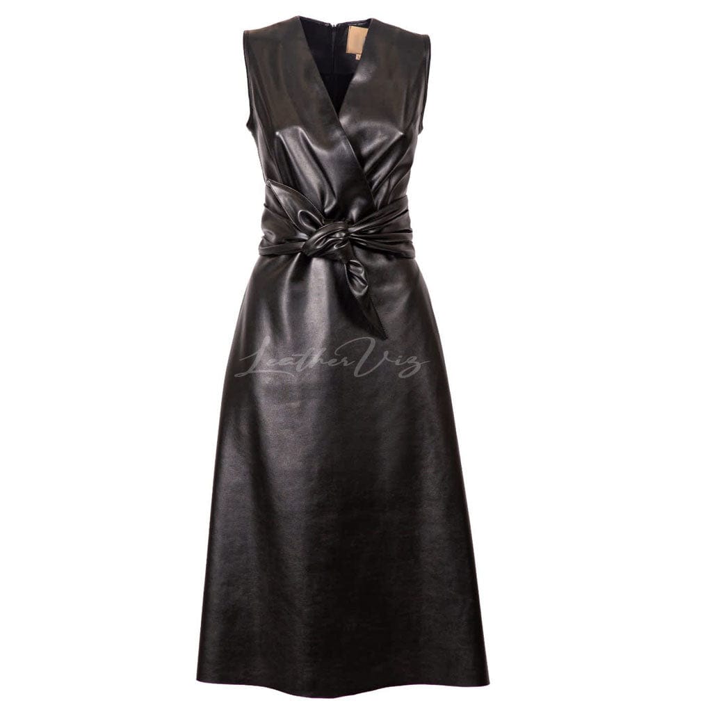 SLEEVELESS MIDI LEATHER DRESS FOR WOMEN