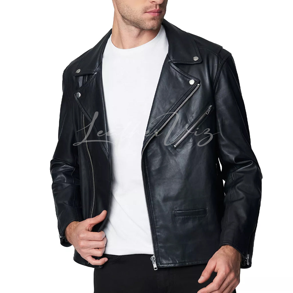 SNAP NOTCH COLLAR MEN LEATHER JACKET