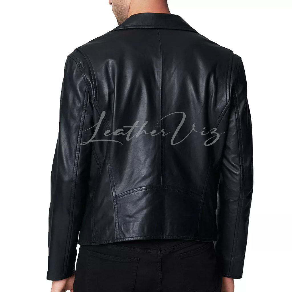 SNAP NOTCH COLLAR MEN LEATHER JACKET