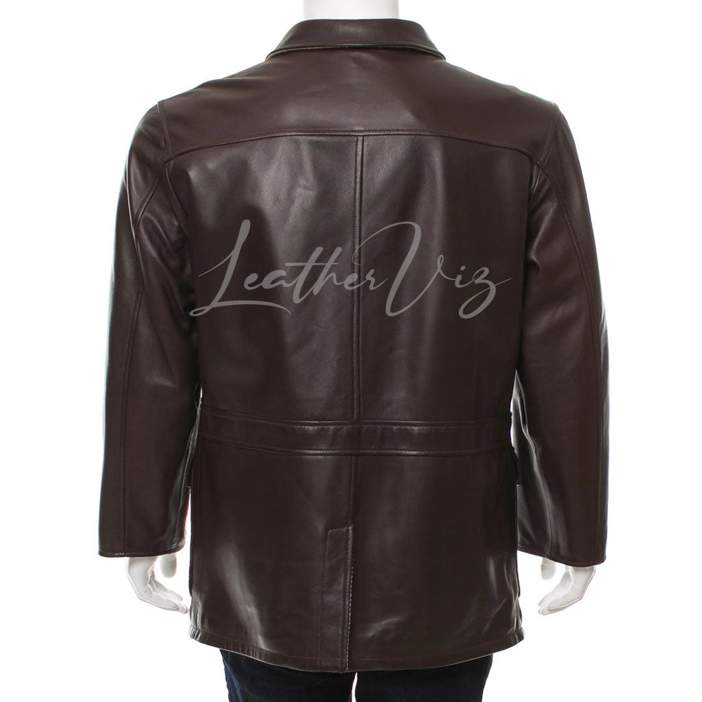 STANDER COLLAR MEN LEATHER COAT