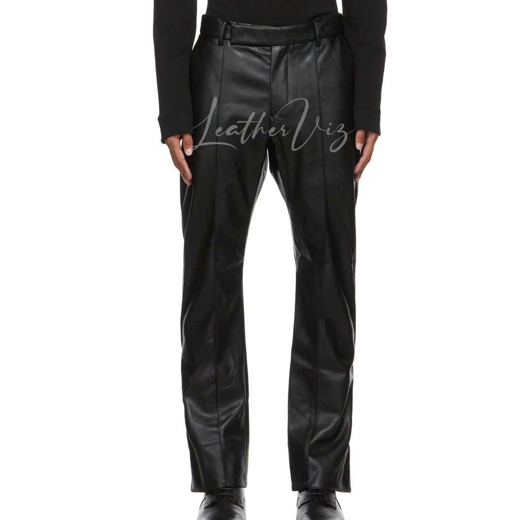 STRAIGHT-LEG BLACK LEATHER TROUSERS FOR MEN