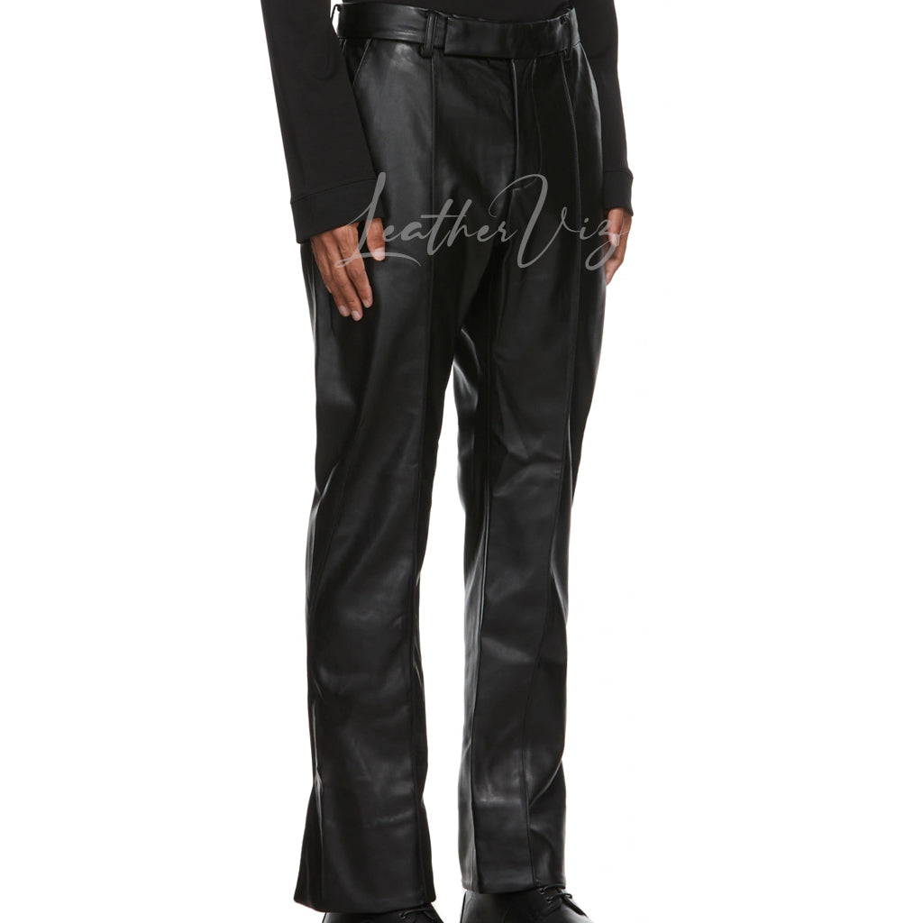 STRAIGHT-LEG BLACK LEATHER TROUSERS FOR MEN