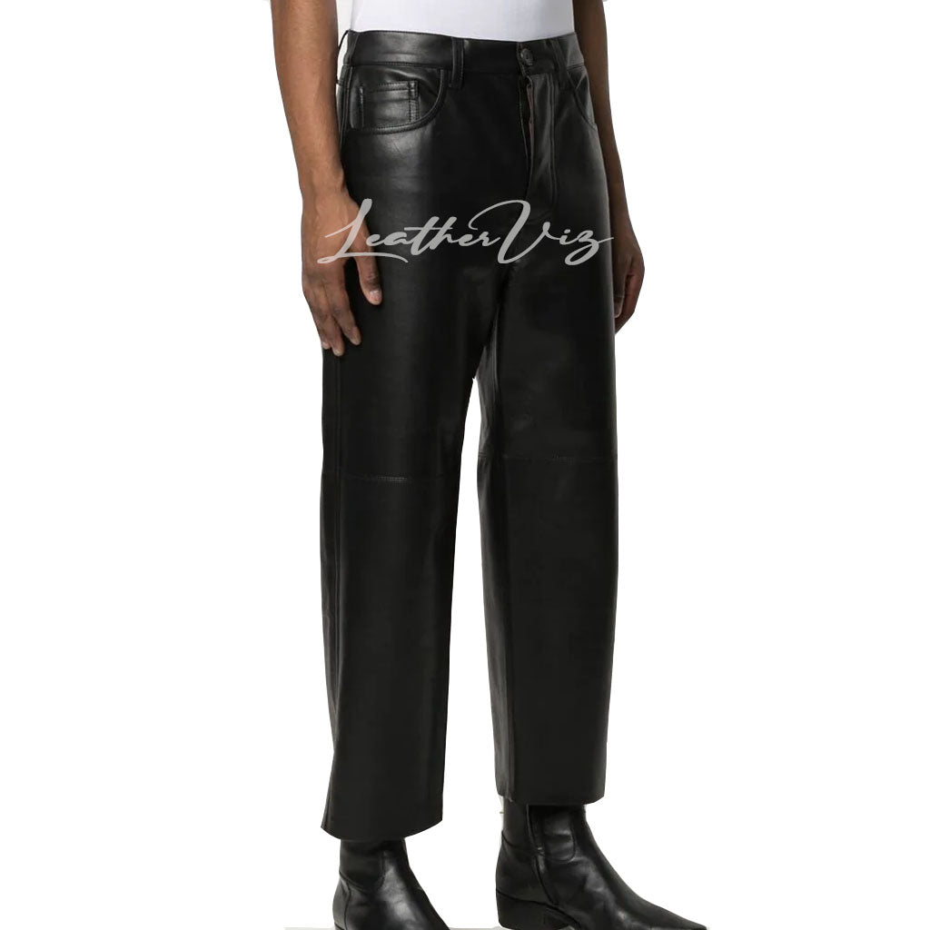 STRAIGHT-LEG MEN LEATHER TROUSERS