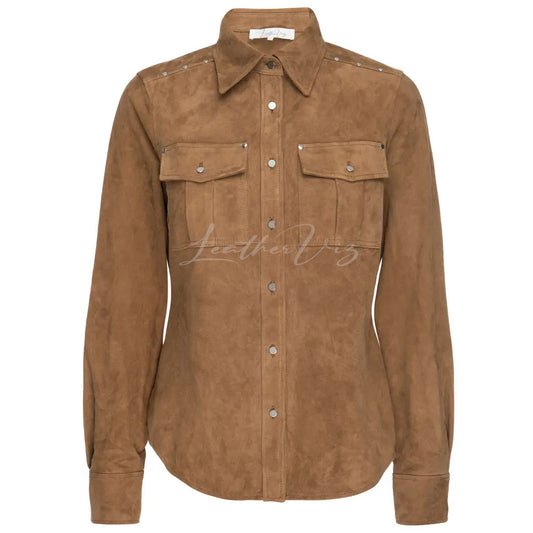STUDDED WOMEN SUEDE LEATHER SHIRT