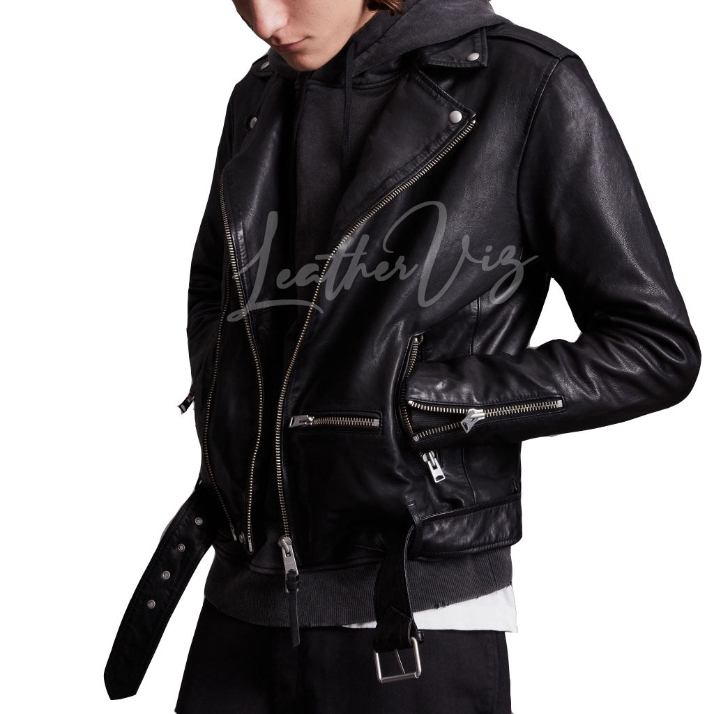 STUNNING STYLE NOTCH COLLAR MEN LEATHER JACKET