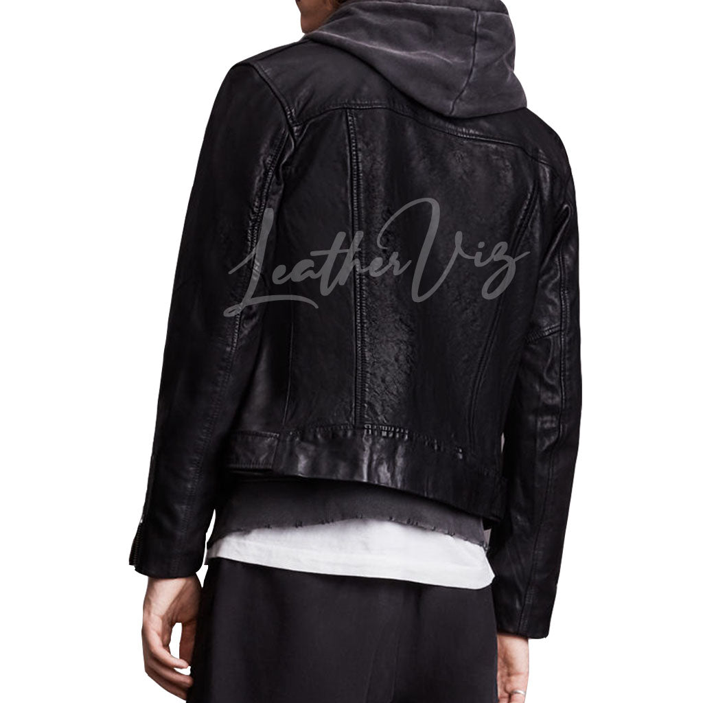 STUNNING STYLE NOTCH COLLAR MEN LEATHER JACKET