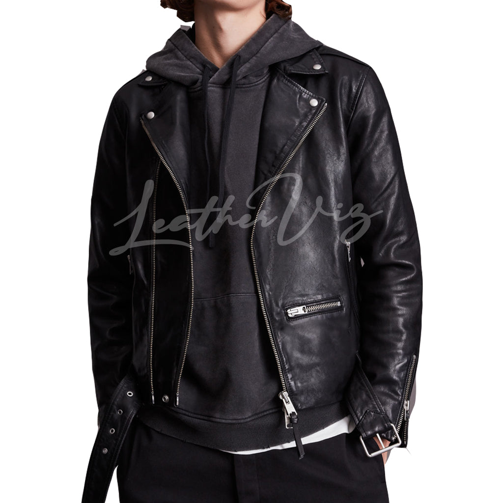 STUNNING STYLE NOTCH COLLAR MEN LEATHER JACKET