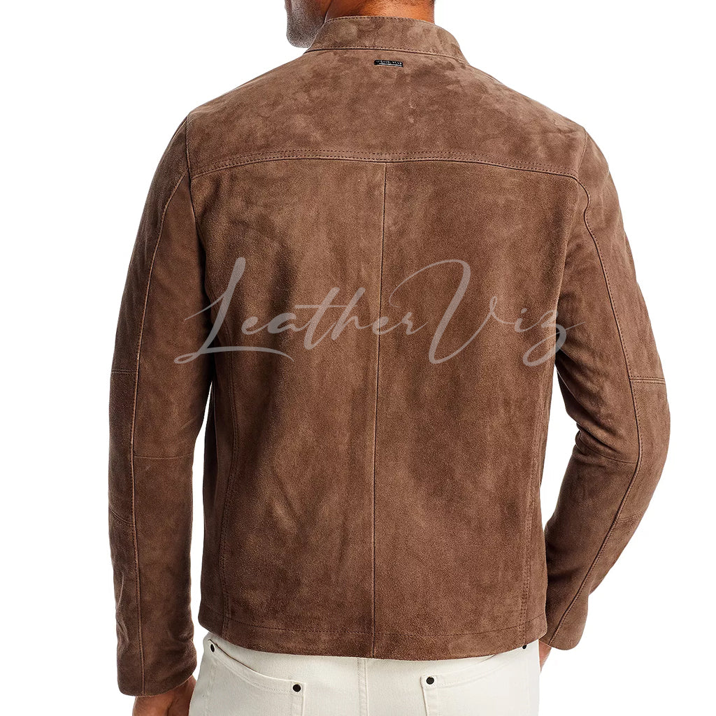 SUEDE LEATHER FULL ZIP MEN RACER JACKET