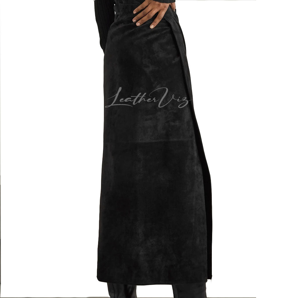 SUEDE WRAP MAXI LEATHER SKIRT FOR WOMEN