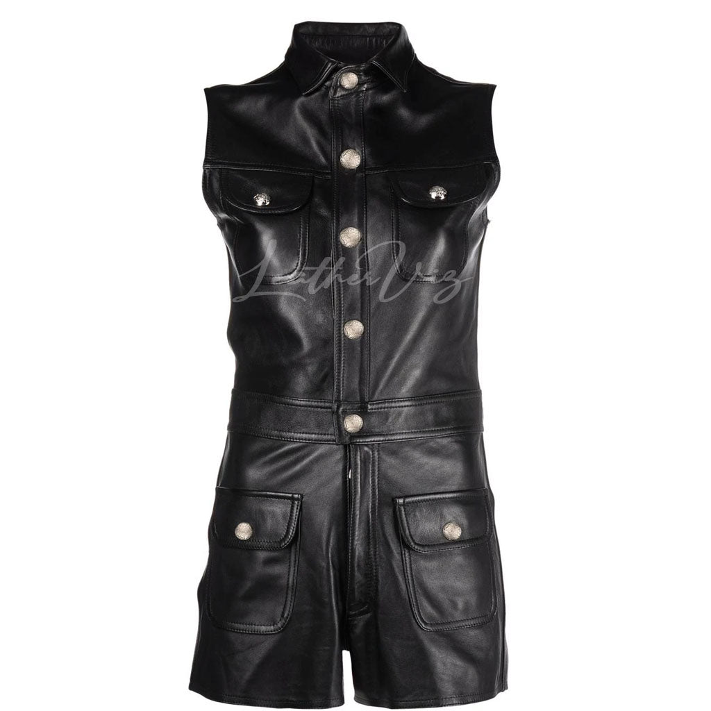 SUMMER STYLE SLEEVELESS LEATHER PLAYSUIT