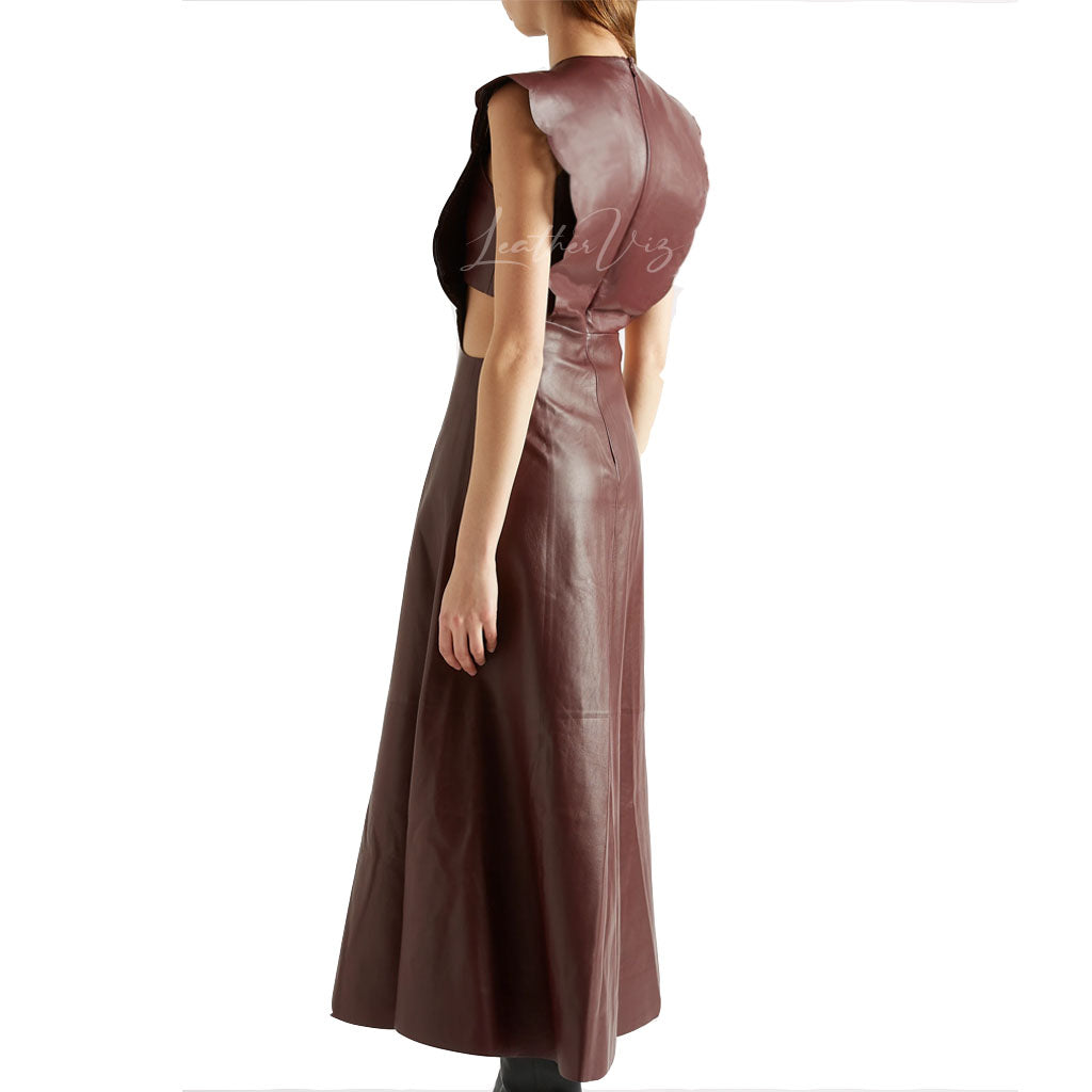 SCALLOPED CUTOUT LEATHER GOWN FOR WOMEN