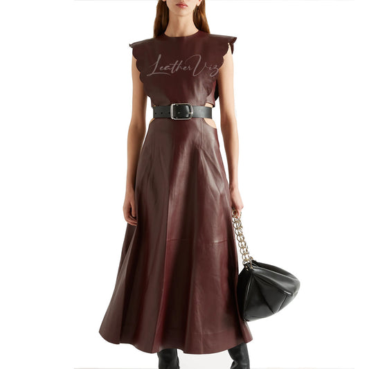 SCALLOPED CUTOUT LEATHER GOWN FOR WOMEN