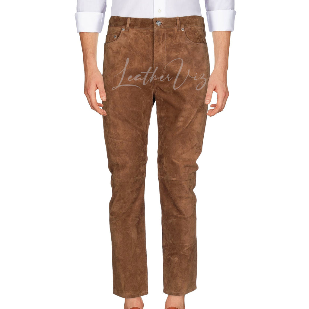 TAPERED LEG SUEDE LEATHER TROUSER FOR MEN