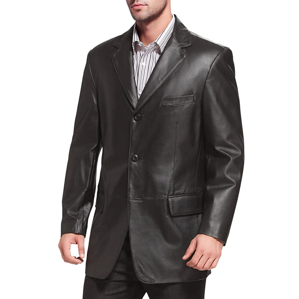 THREE BUTTON CLOSURE LAMBSKIN LEATHER BLAZER FOR MEN