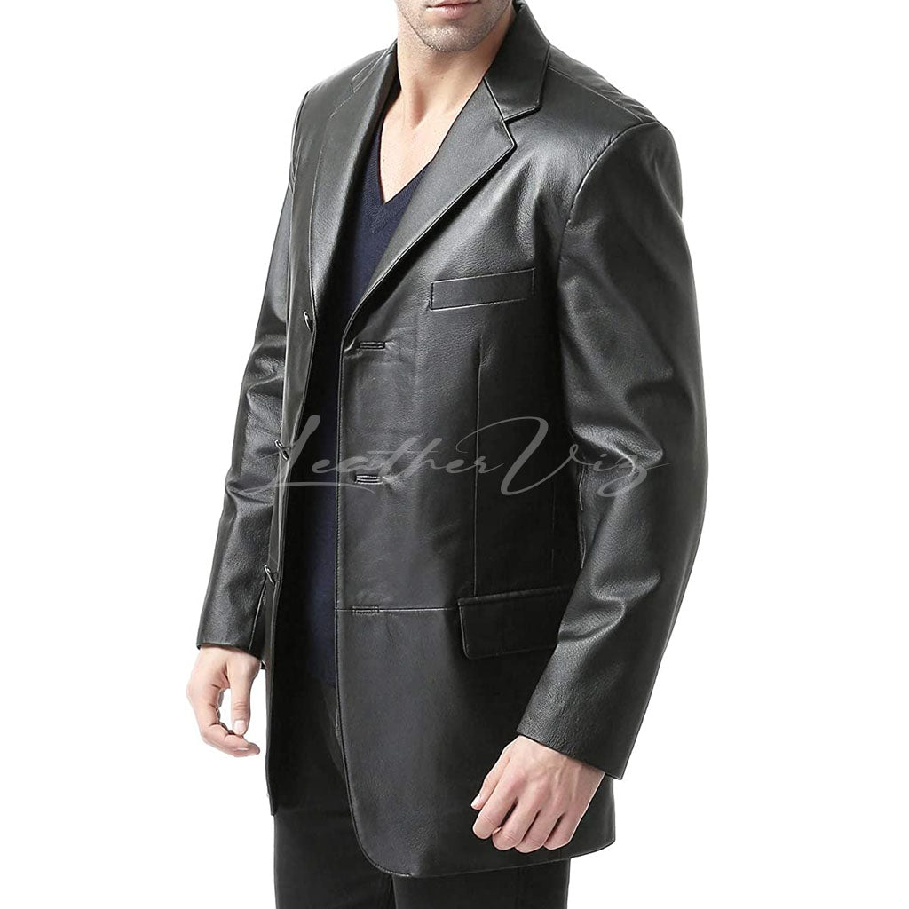 THREE BUTTON CLOSURE LAMBSKIN LEATHER BLAZER FOR MEN