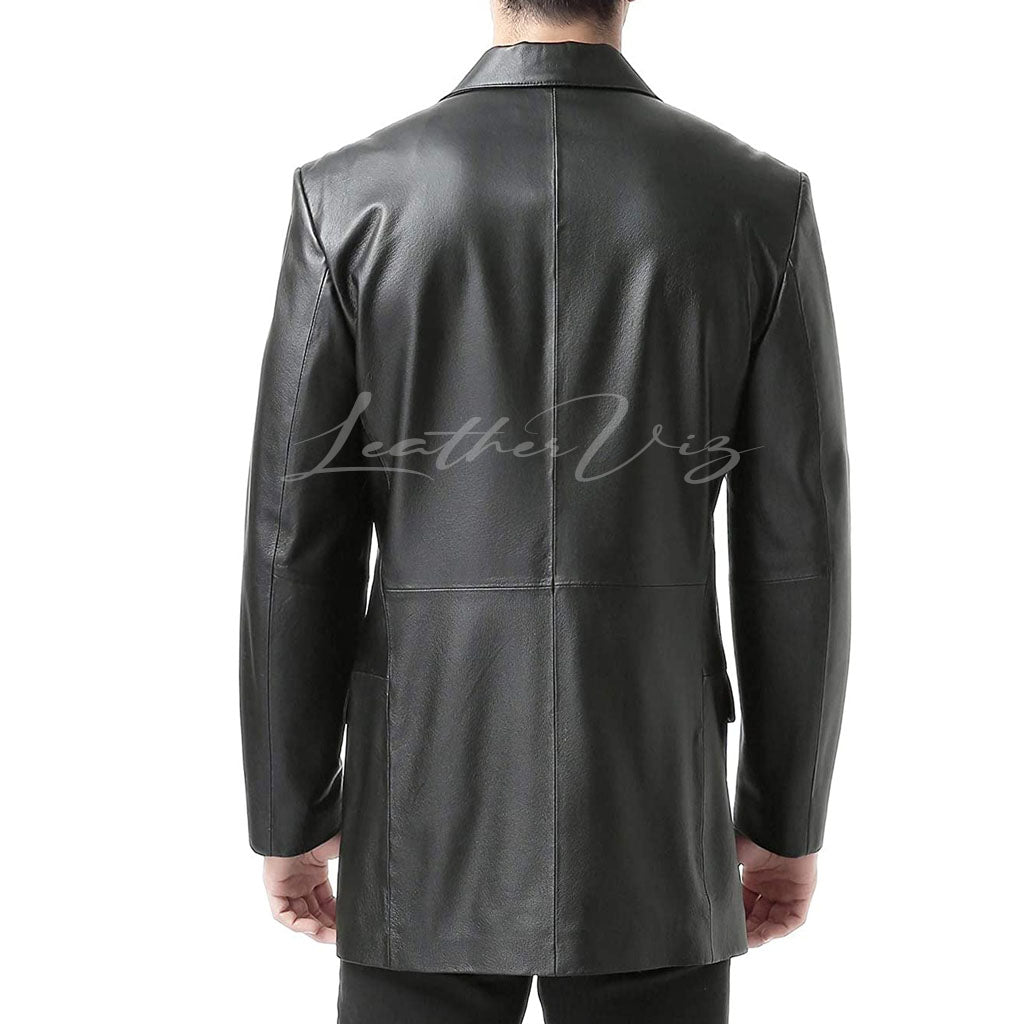 THREE BUTTON CLOSURE LAMBSKIN LEATHER BLAZER FOR MEN