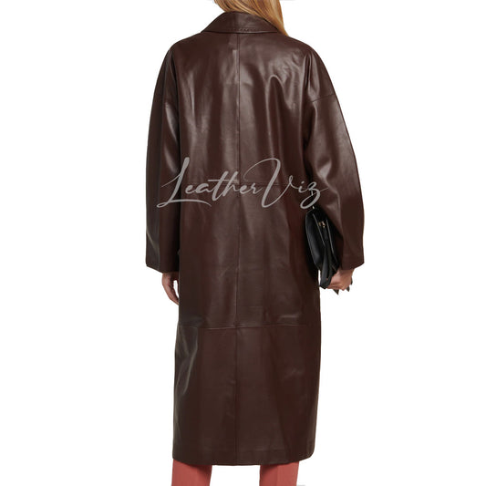 TOPSTITCHING DETAILING WOMEN LEATHER TRENCH COAT
