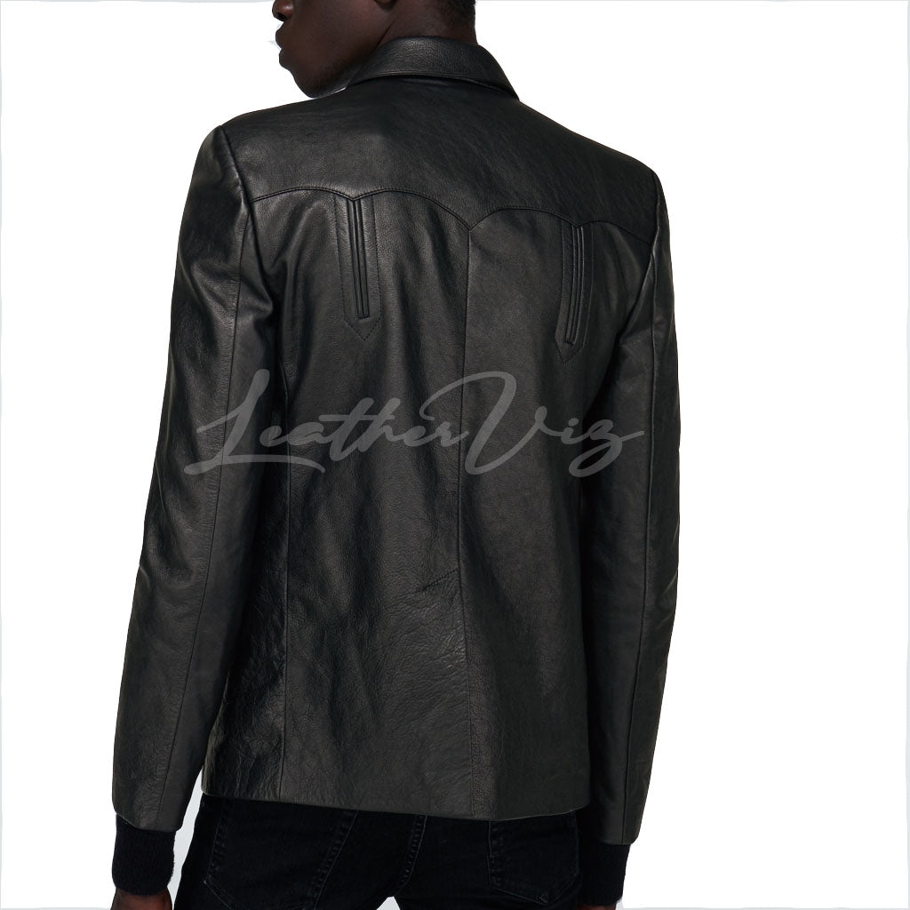 TRENDY STYLE SLIM-FIT MEN LEATHER BLAZER