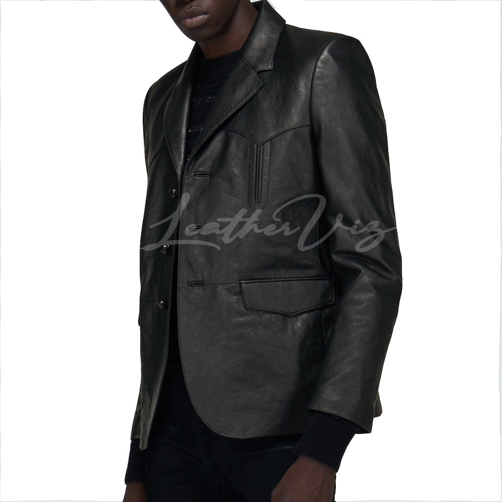 TRENDY STYLE SLIM-FIT MEN LEATHER BLAZER