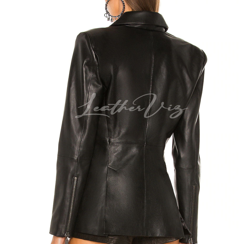 TWO BUTTON CLOSURE WOMEN LEATHER BLAZERS