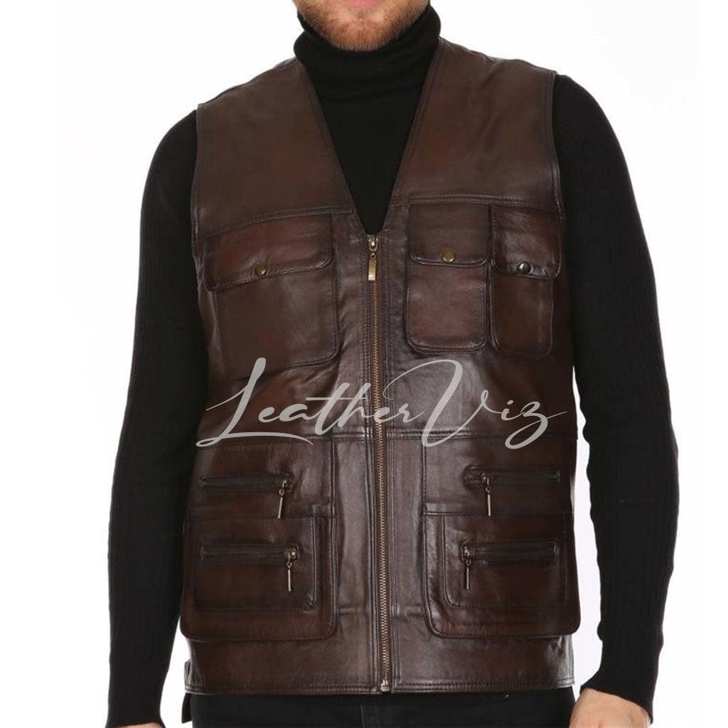 V NECKLINE MEN LEATHER VEST