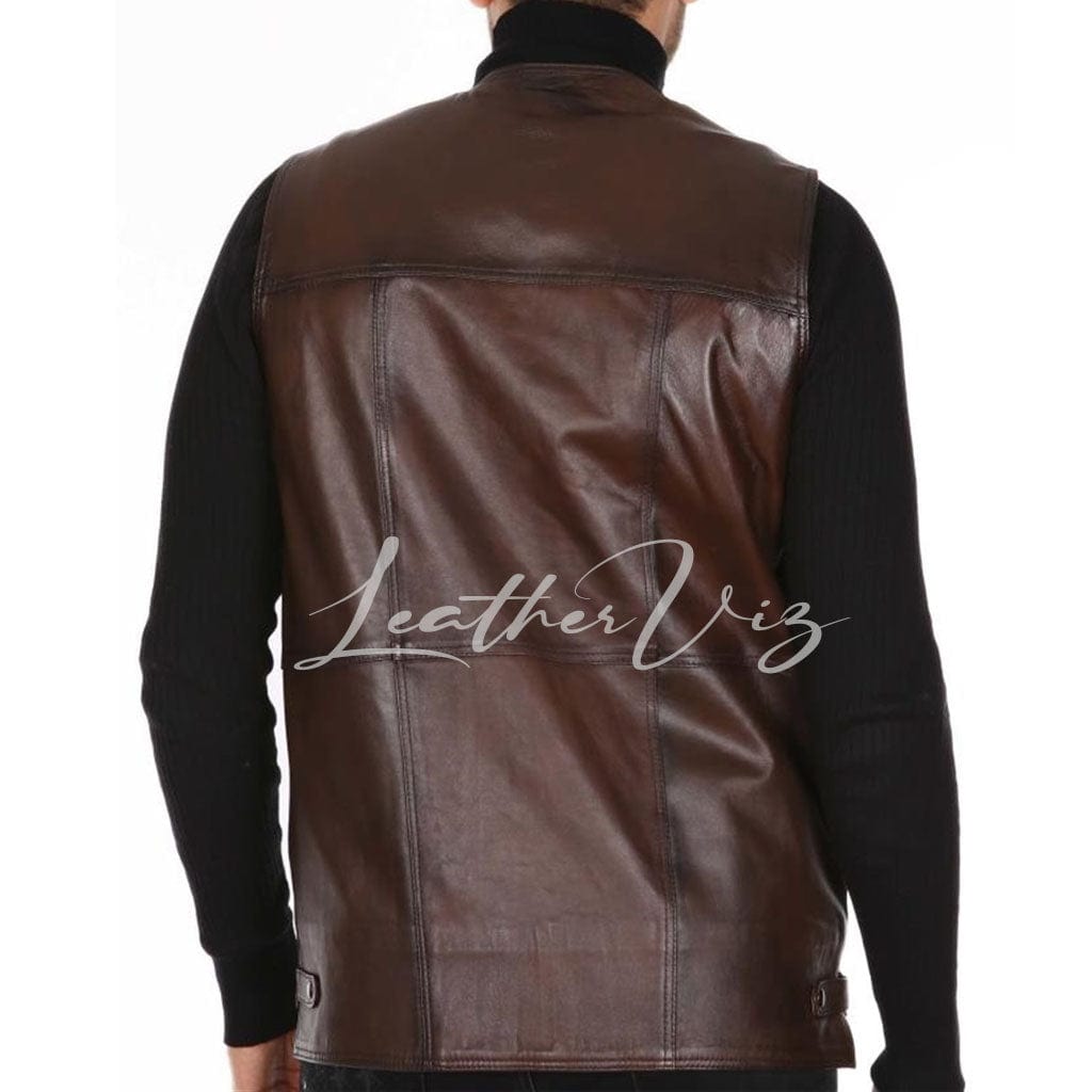 V NECKLINE MEN LEATHER VEST