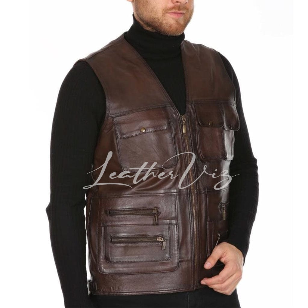 V NECKLINE MEN LEATHER VEST