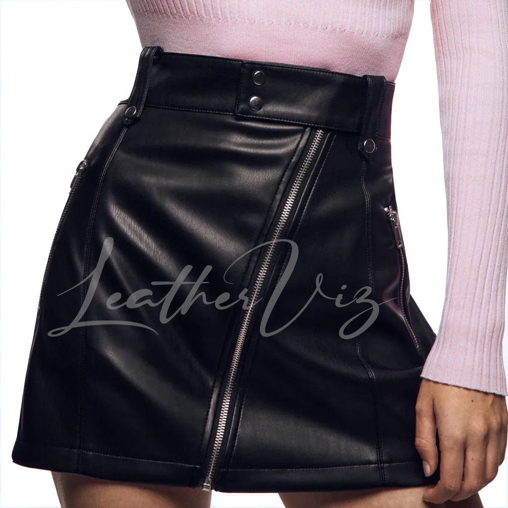 WOMEN BIKER MINI LEATHER SKIRT