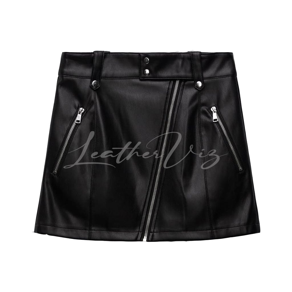 WOMEN BIKER MINI LEATHER SKIRT