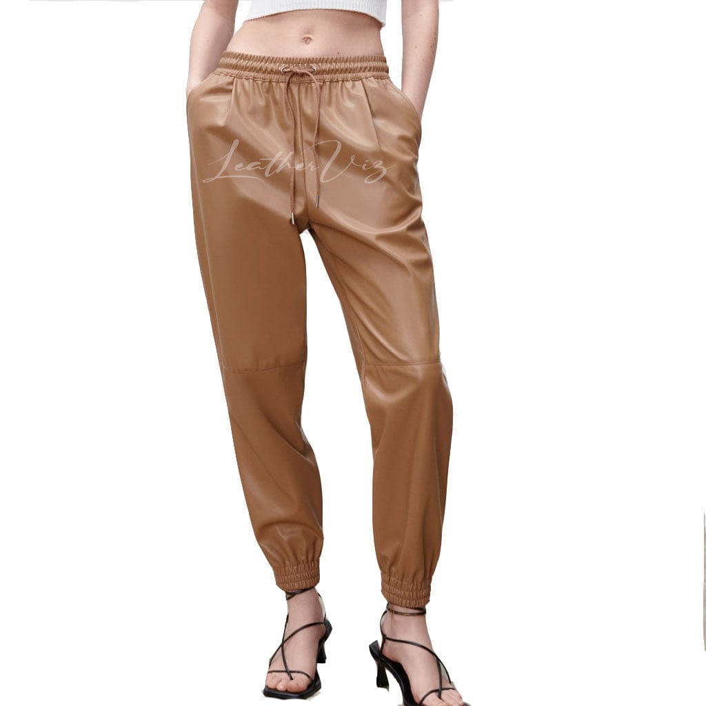 WOMEN LEATHER JOGGING TROUSERS