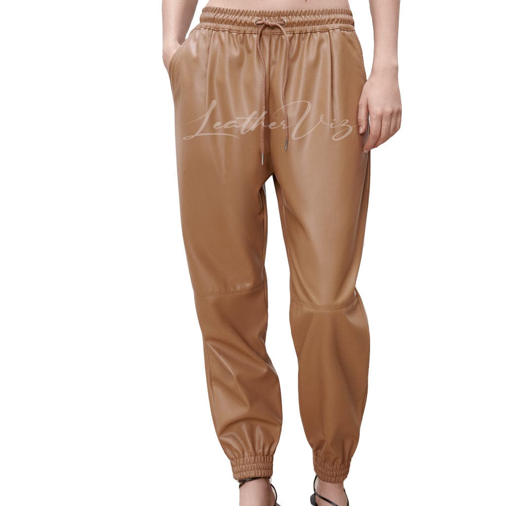 WOMEN LEATHER JOGGING TROUSERS