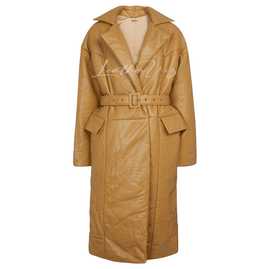 WOMEN PADDED LEATHER TRENCH COAT