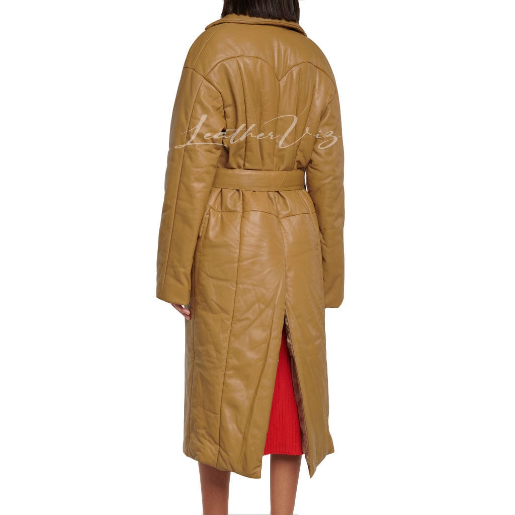 WOMEN PADDED LEATHER TRENCH COAT