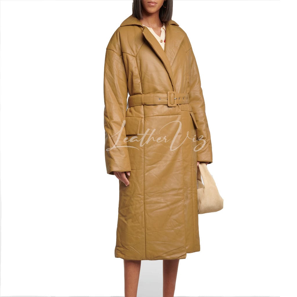 WOMEN PADDED LEATHER TRENCH COAT