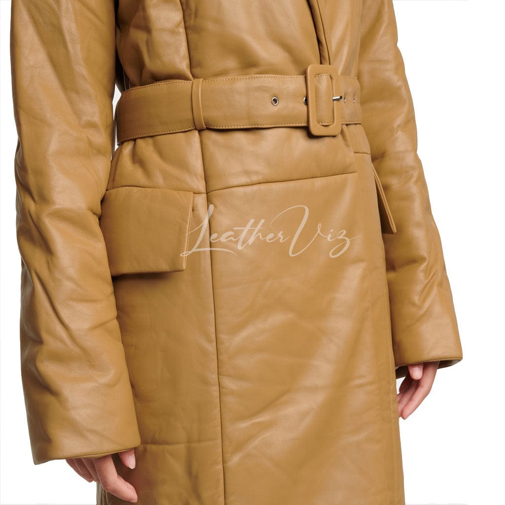 WOMEN PADDED LEATHER TRENCH COAT