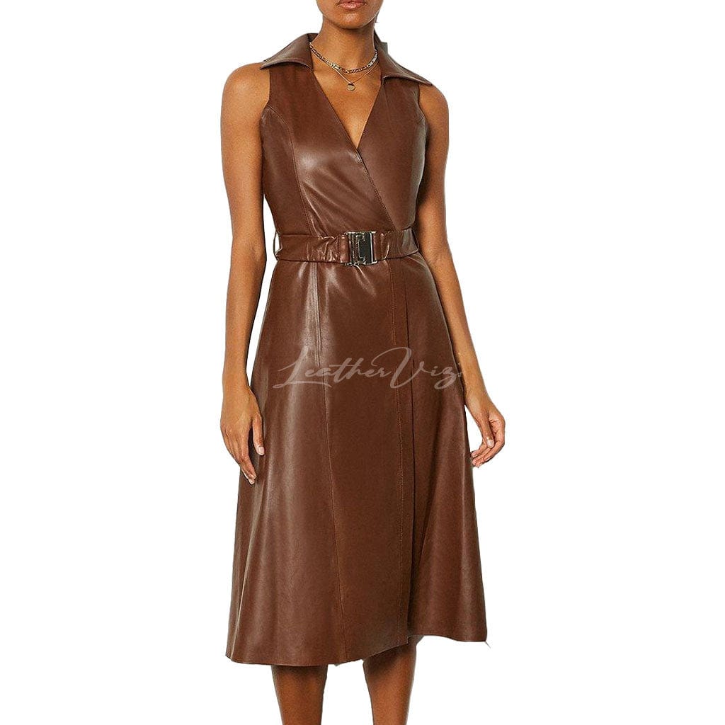 WRAP STYLE CORPORATE WEAR BELTED LEATHER DRESS