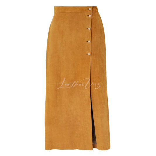 WRAP STYLE SUEDE LEATHER MIDI SKIRT