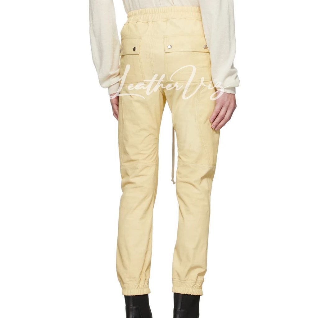 Men Yellow Leather Pants 