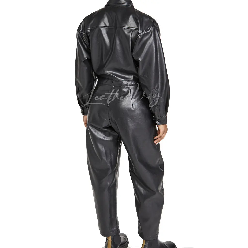 POINTED COLLAR MEN LEATHER OVERALLS - Image #3