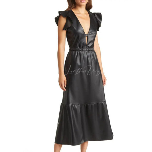 A-LINE SILHOUETTE WOMEN MAXI LEATHER DRESS 