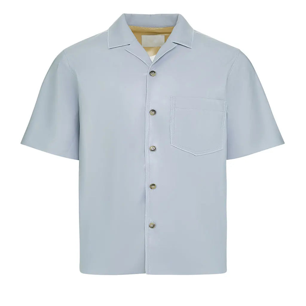 Summer Light Blue Leather Shirt - Image #4