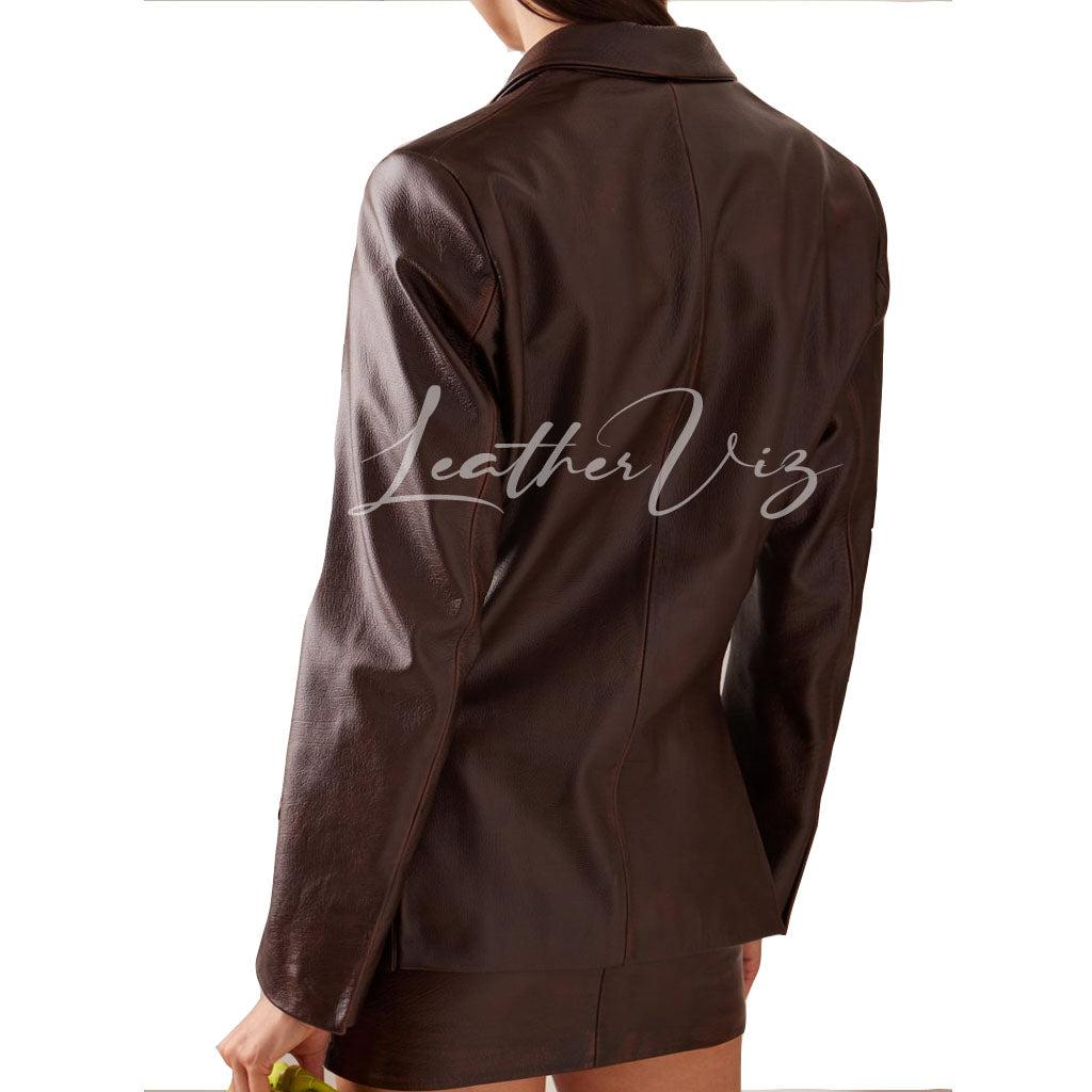 ASYMMETRIC FRONT WOMEN LEATHER BLAZER - Image #3